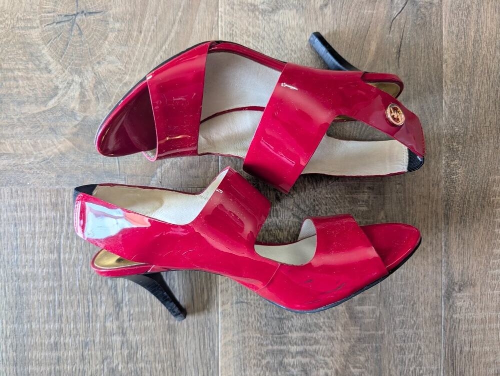 Michael Kors Rochelle Heels Womens 6.5M Red Patent Leather Slingback Open Toe MK